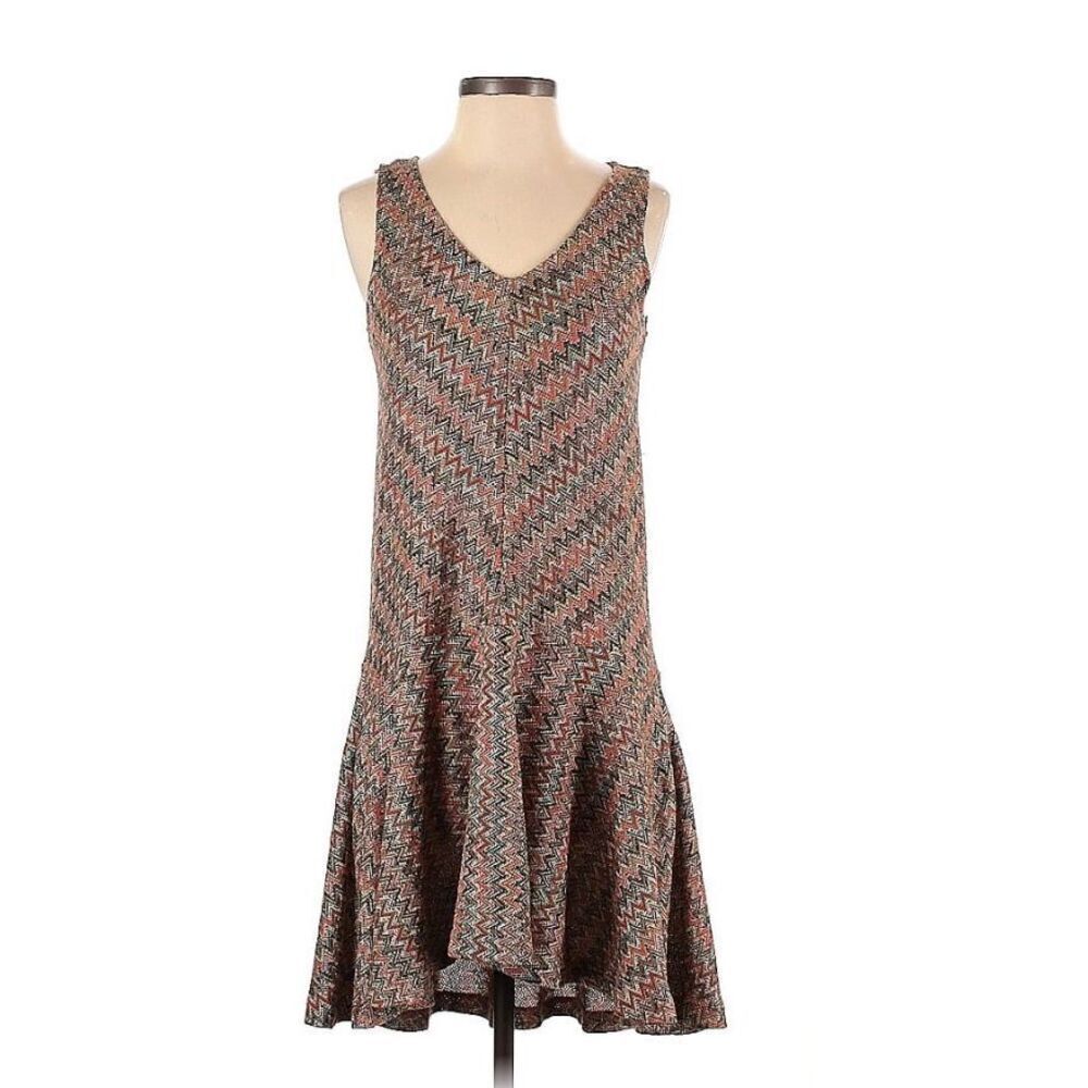 Sleeveless‎ Chevron Print Midi Dress Casual Flared Summer Party